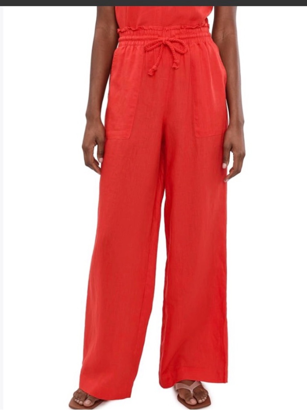 Splendid Gauze Wide-Leg Red Drawstring Pants -S cotton